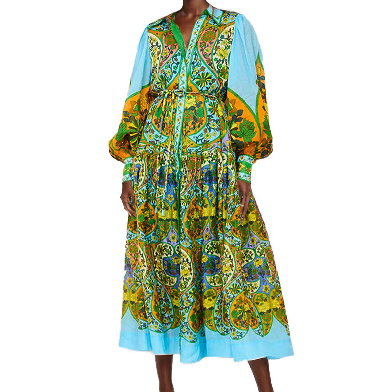 Damen Longshirt-Kleid Voluminöse Ärmel Paisley-Muster Norvielle