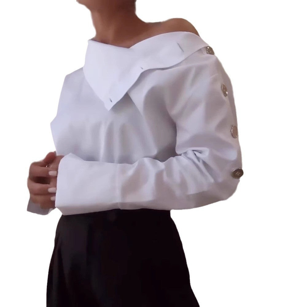 Damen Bluse Hohler Kragen Elegante Knöpfe Norvielle