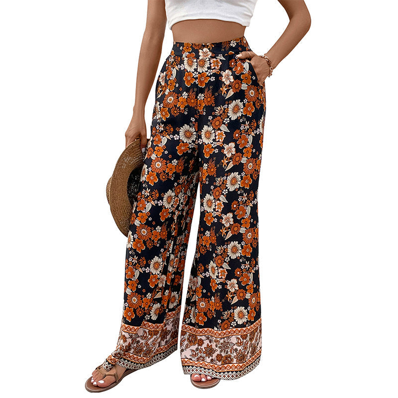 Damen Blumenhosen Weite Bein Norvielle