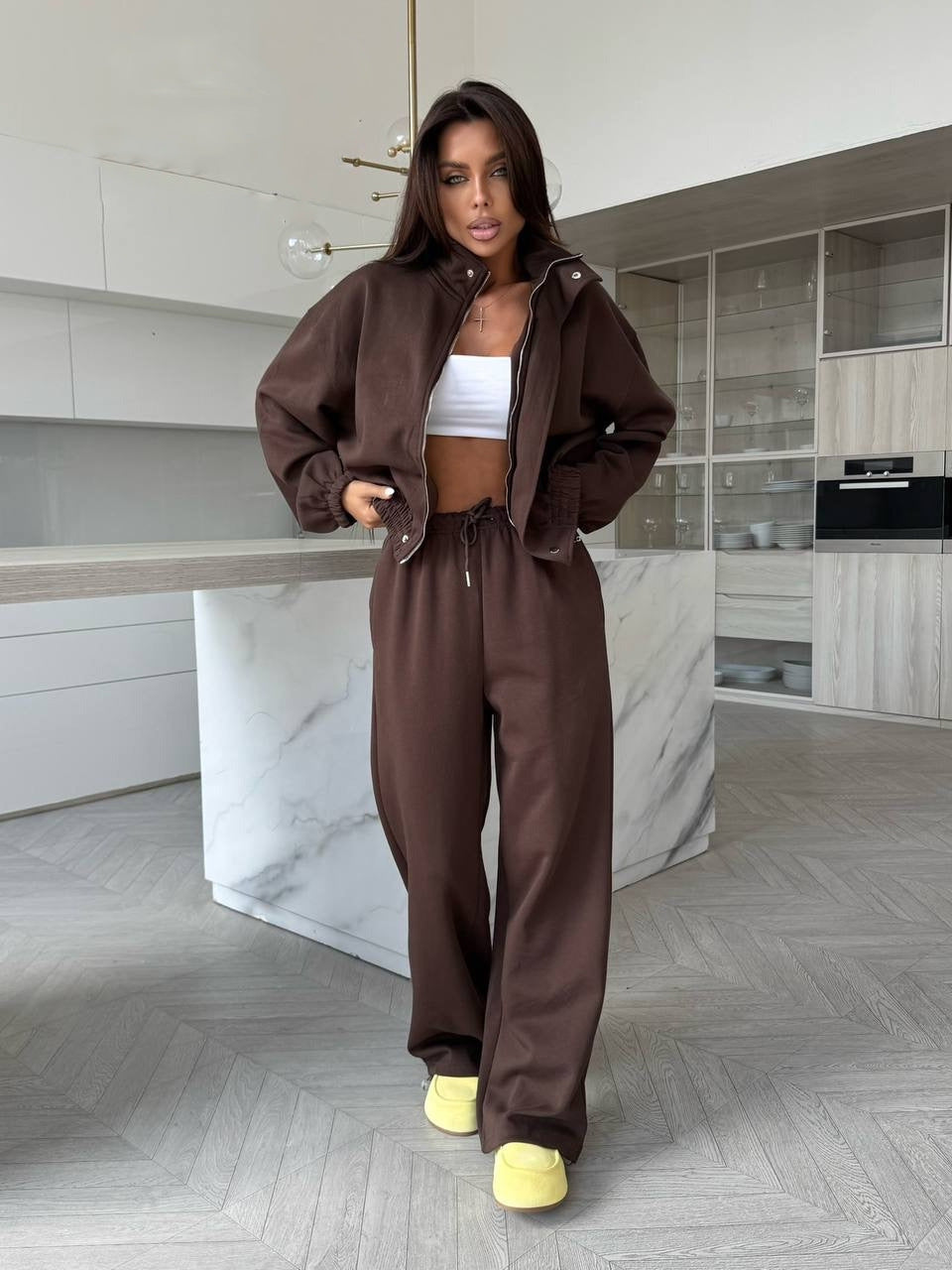 Damen Sportliches Jogging-Set Hochkragen Weites Design
