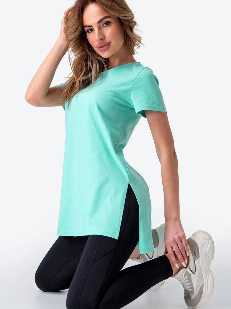 Damen Longline T-Shirt mit Schlitzen Hochwertig Bequem Weiß