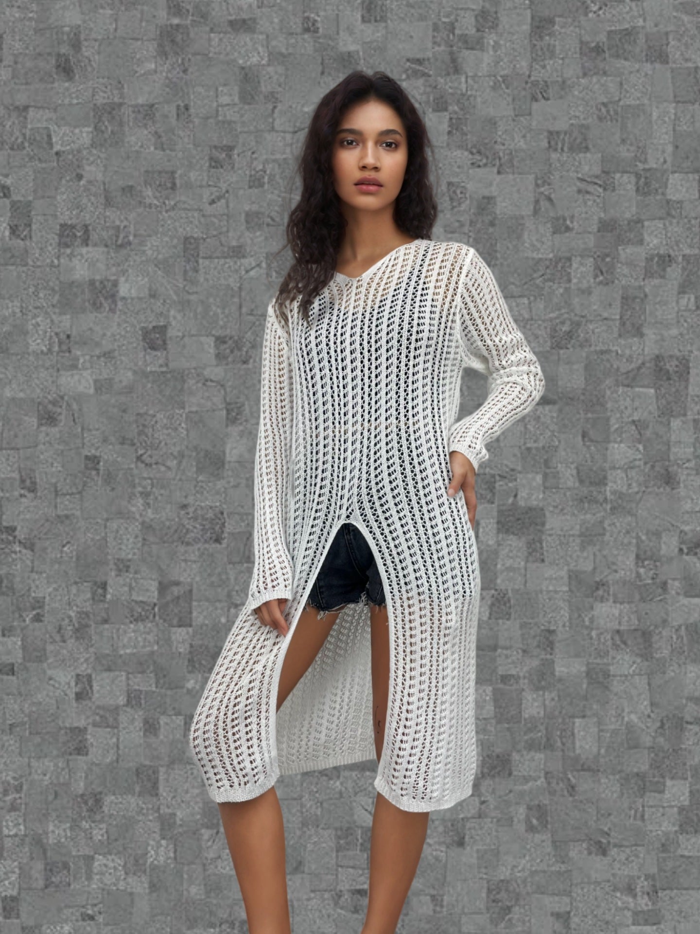 Damen Longpullover Netzdesign Norvielle