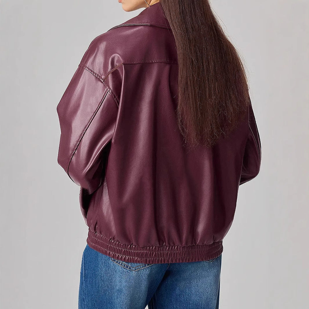 Damen Kunstlederjacke Oversized Reißverschluss