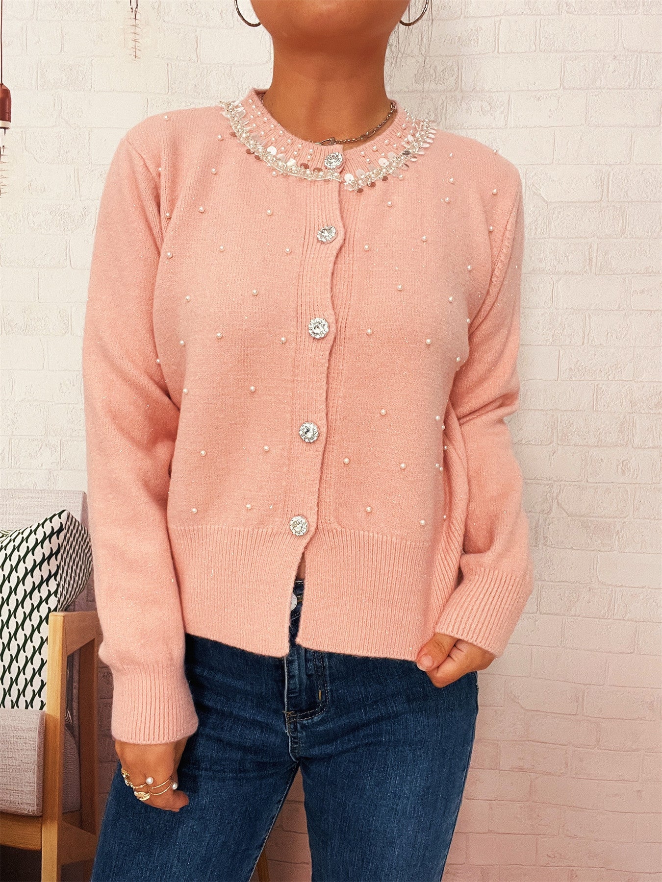 Damen Strickjacke Perlenbesatz Norvielle