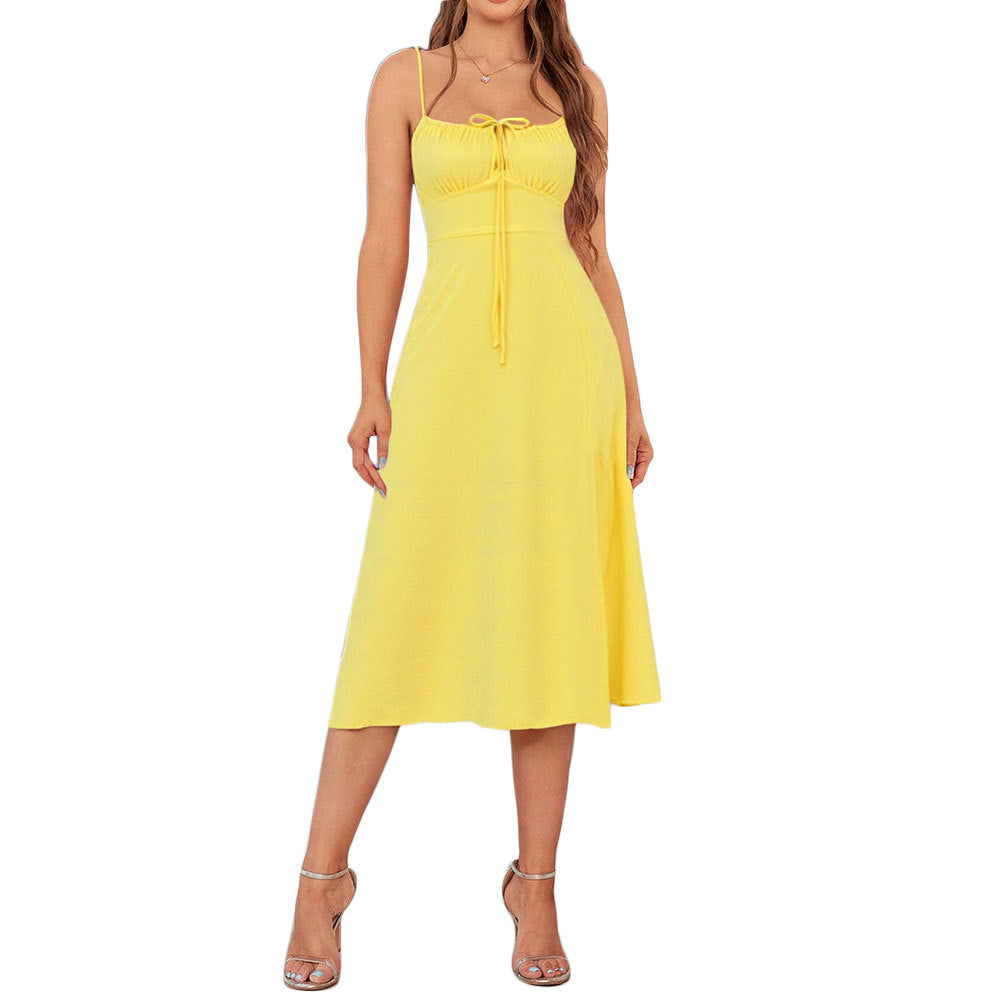 Damen Maxikleid mit Spaghettiträgern und Taillenzug Norvielle