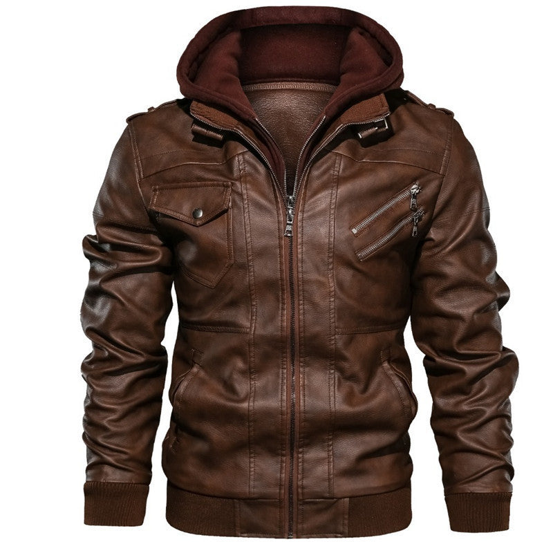 Herren Kunstlederjacke Slim Fit mit Kapuze