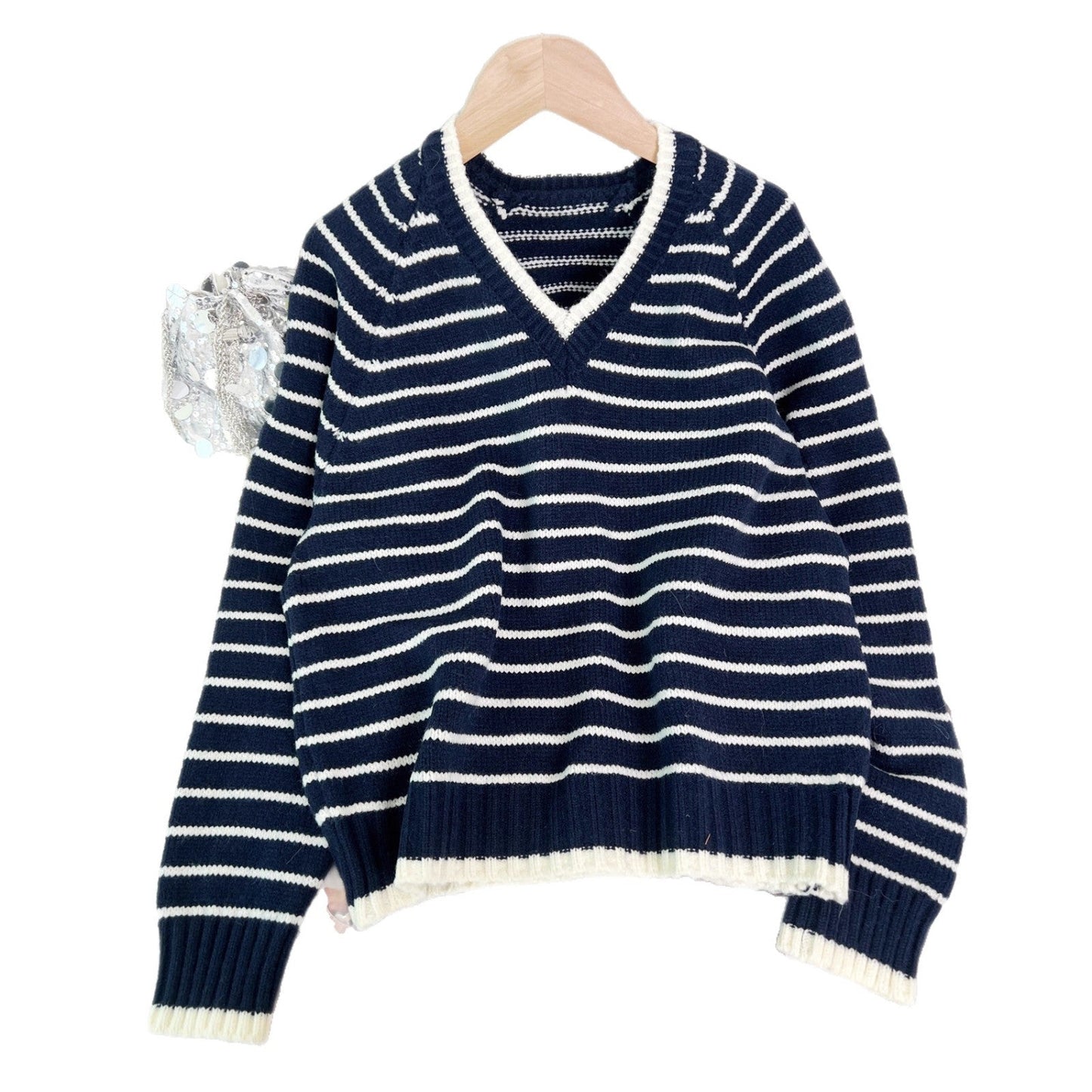Damen Pullover Gestreift V-Ausschnitt Lässig Norvielle