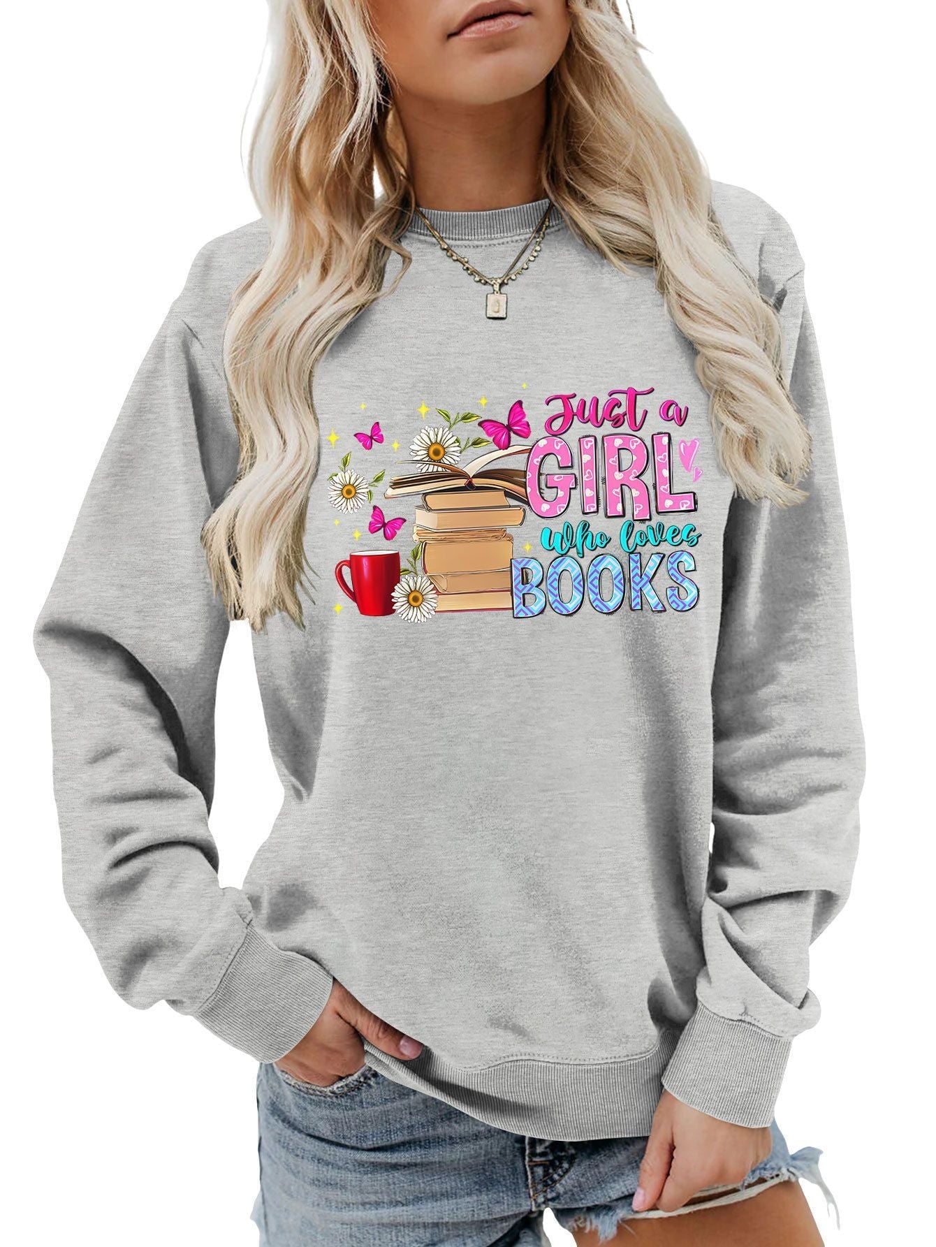 Damen Sweatshirt Buchmotiv Lässig Norvielle