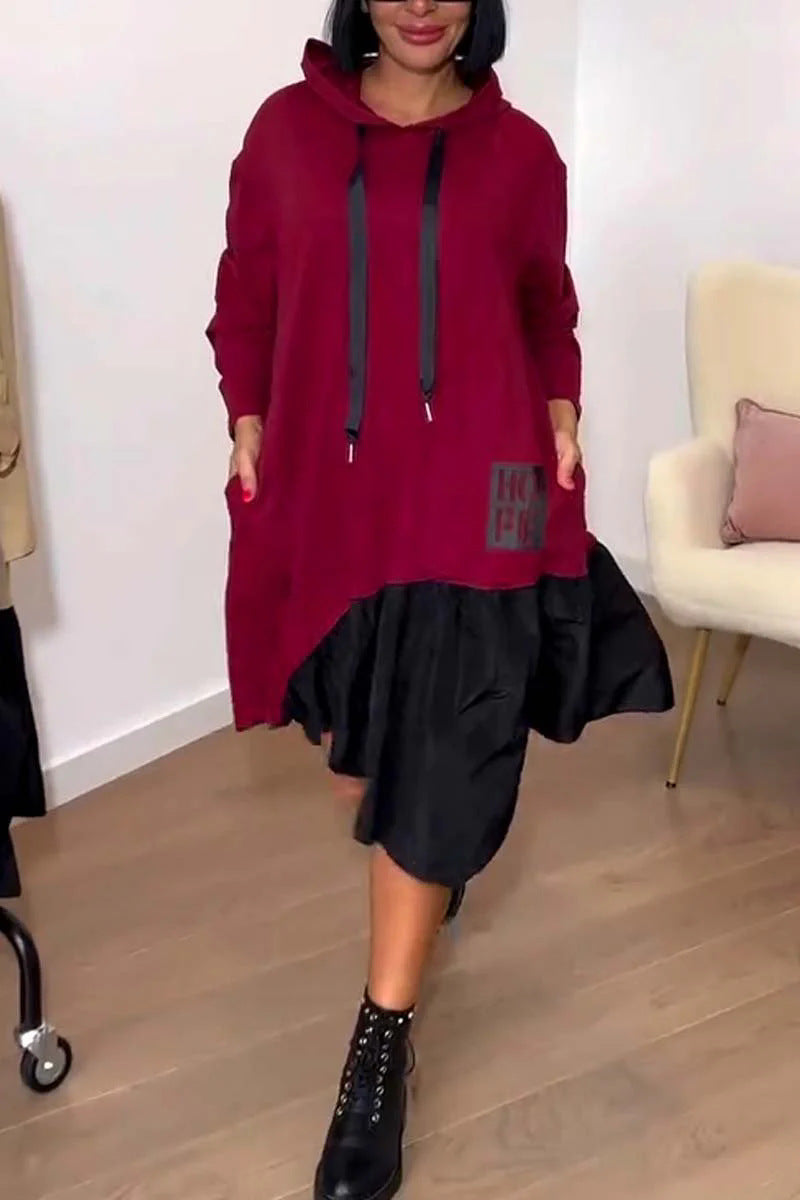 Damen Hoodie-Kleid Voluminöser Rock Taschen