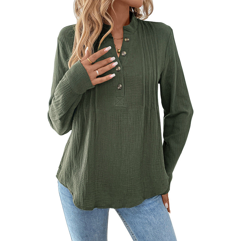 Damen Langarmshirt Knopfleiste Strukturiert Norvielle