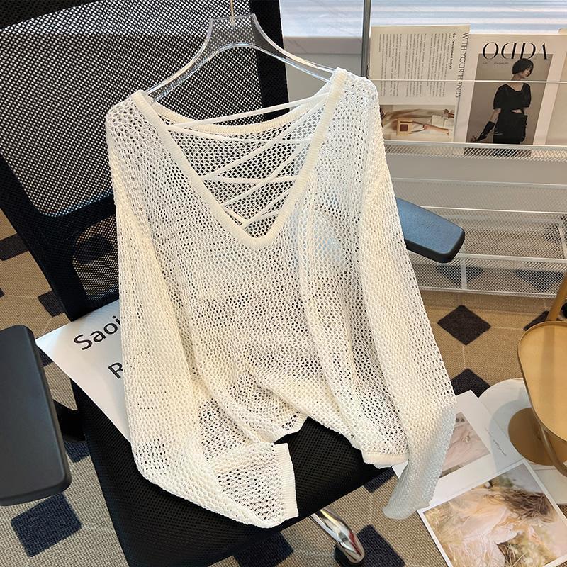 Damen Netzpullover Offener Schnitt V-Ausschnitt