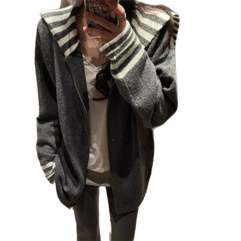 Damen Cardigan gestreift Ärmelabschluss