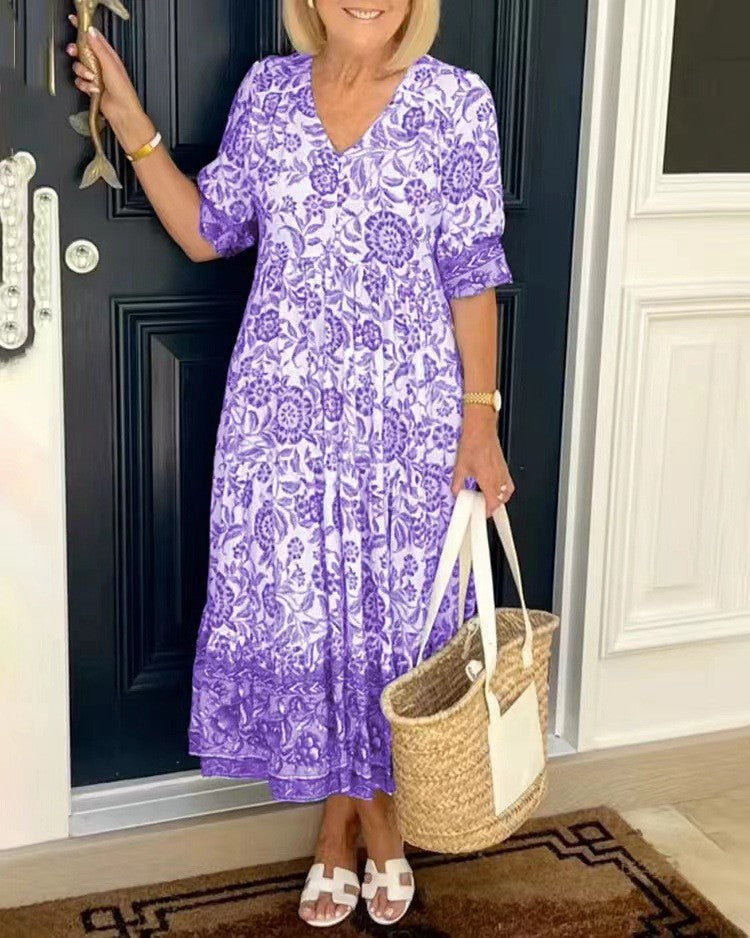 Damen Kleid V-Ausschnitt Print Übergröße