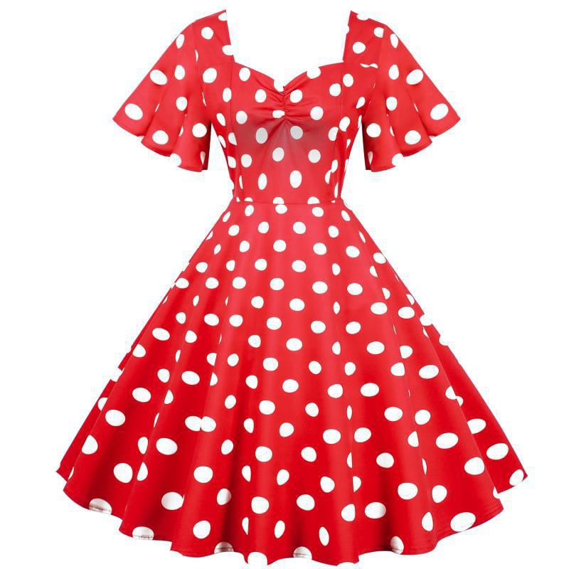 Damen Rockabilly Kleid Polka Dots Muster es Kleid