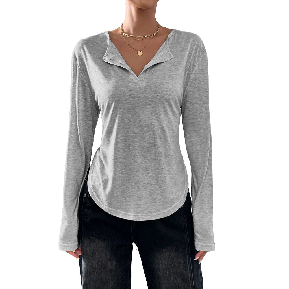 Damen Longsleeve T-Shirt V-Ausschnitt Lässig Norvielle