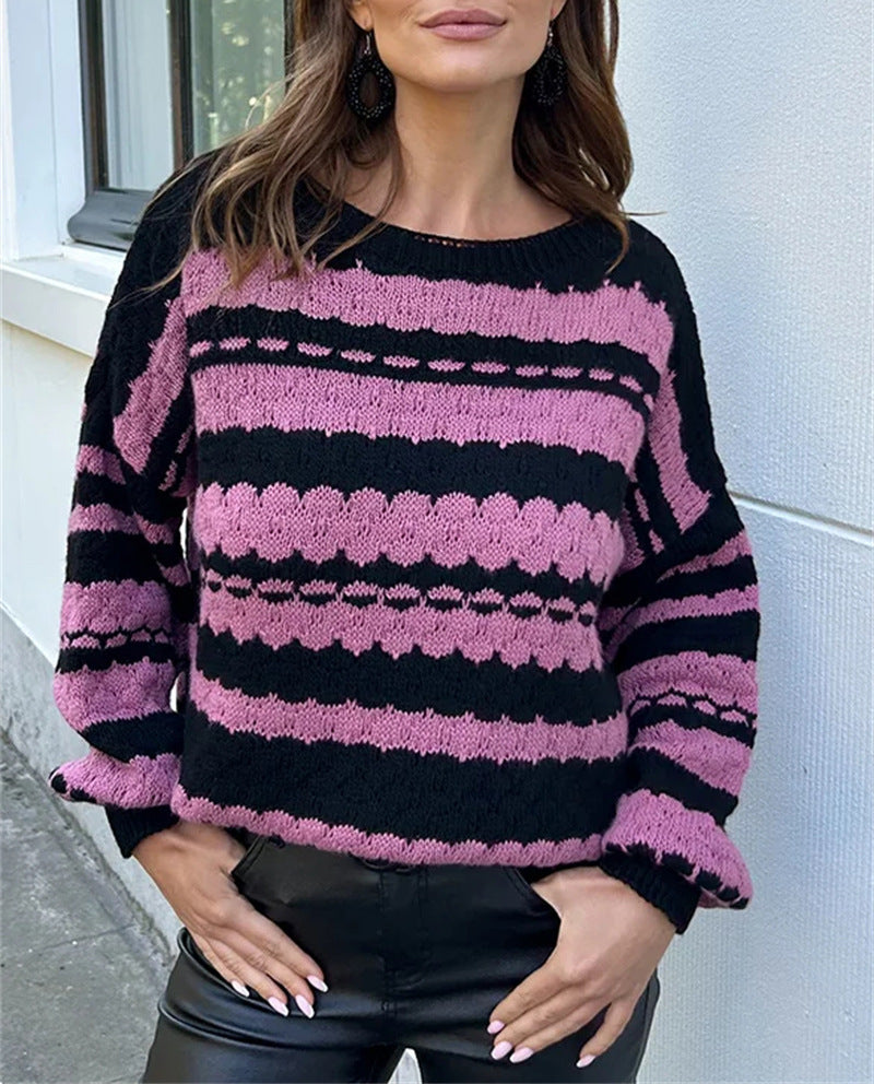 Damen Grobstrickpullover Modernes Muster Locker Ärmel Norvielle