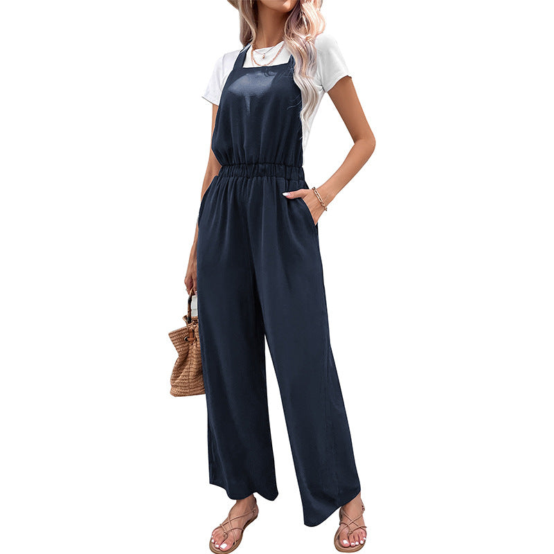 Damen Jumpsuit Weit Schnitt Elastischer Bund Norvielle