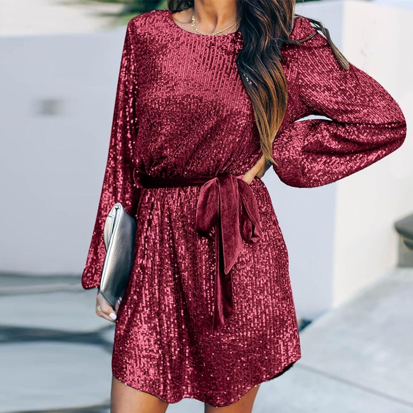 Damen Glitzerndes Jerseykleid Elegante Taillierung Norvielle