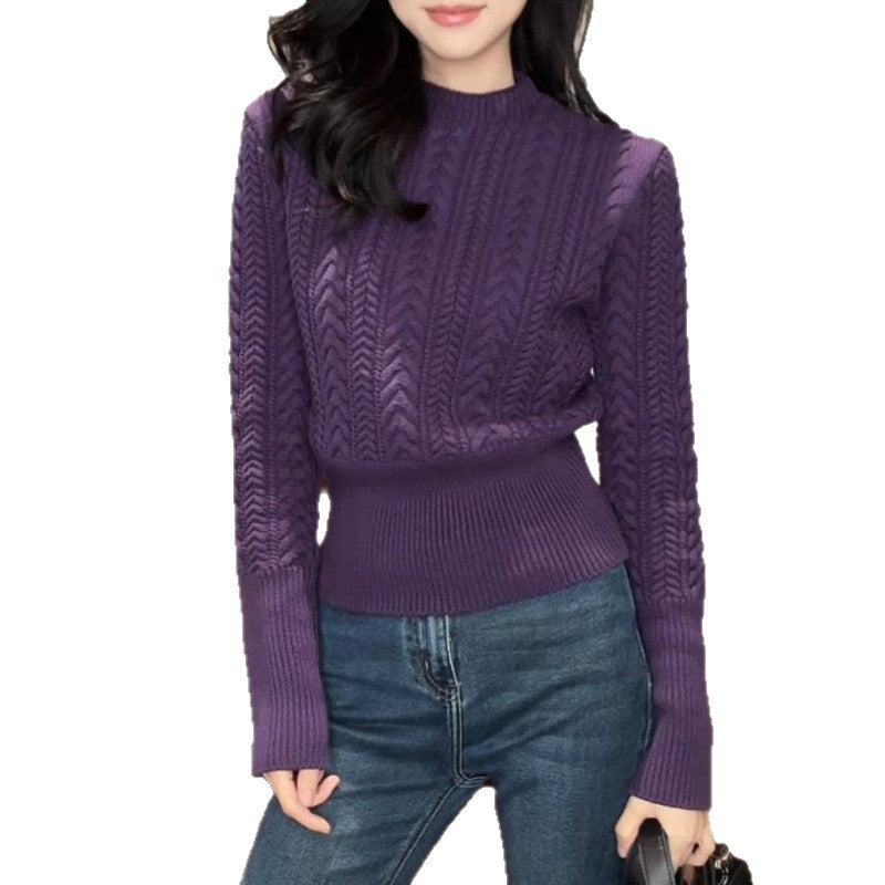 Damen Grobstrickpullover Rundhalsausschnitt Hoch Bund Norvielle