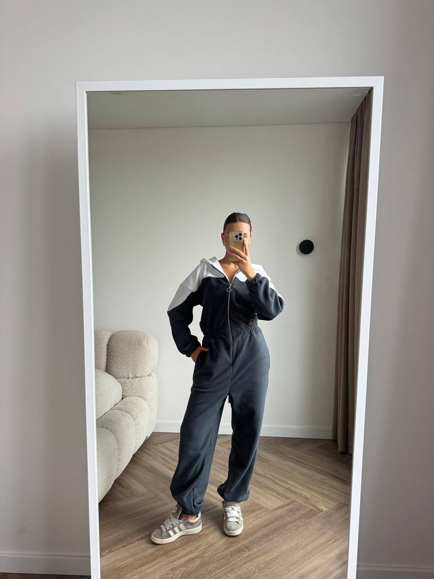 Damen Fleece-Overall mit Reißverschluss und Kapuze