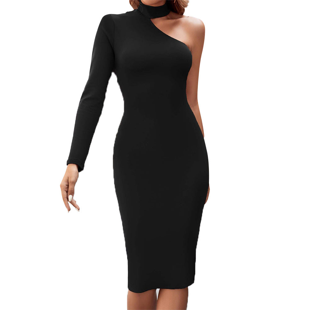 Damen Asymmetrisches Midi-Kleid Langarm Stehkragen Norvielle