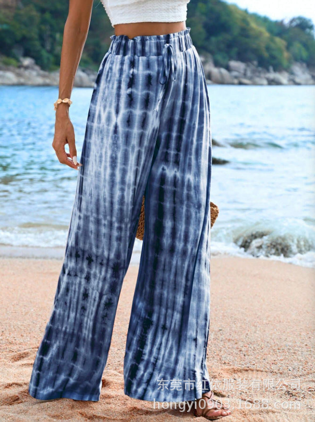 Damen Sommerhose Weit Batikmuster Elastischer Bund Norvielle