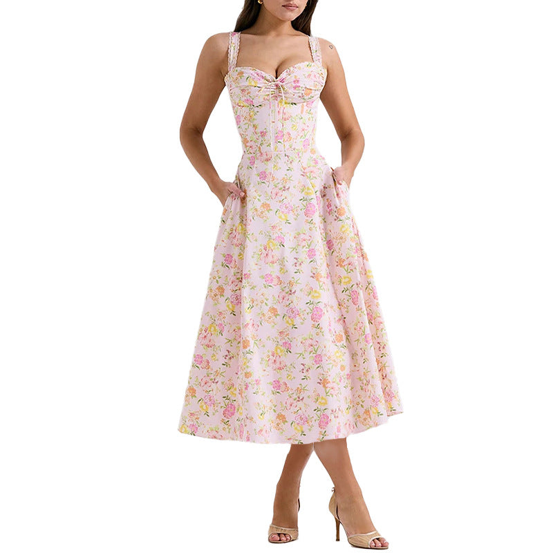 Damen Maxikleid Florales Design Raffiniertes Oberteil