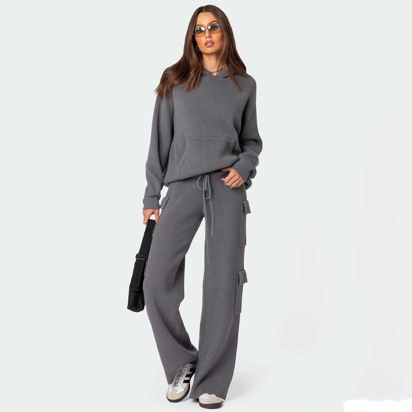 Damen Strickpullover Mit Kapuze Und Kängurutasche Norvielle