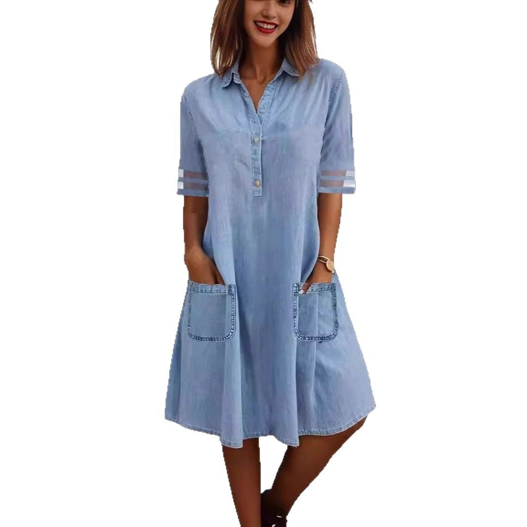 Damen Hemdblusenkleid mit Taschen Moderner Schnitt Norvielle