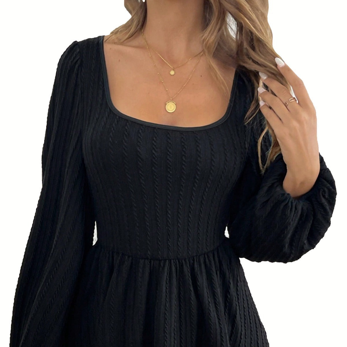 Damen Longsleeve Oberteil Weite Puffärmel Rundhalsausschnitt Norvielle
