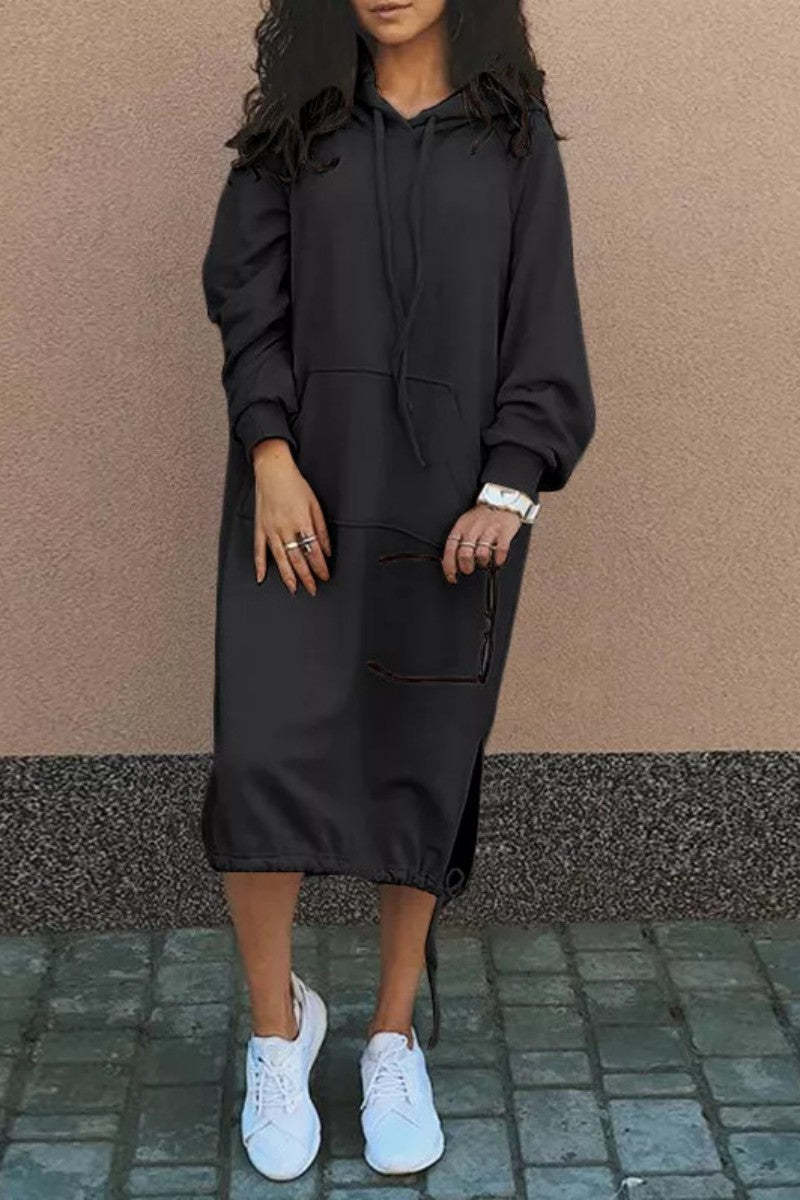 Damen Hoodie-Kleid Eingrifftaschen Regulierbarer Saum Norvielle