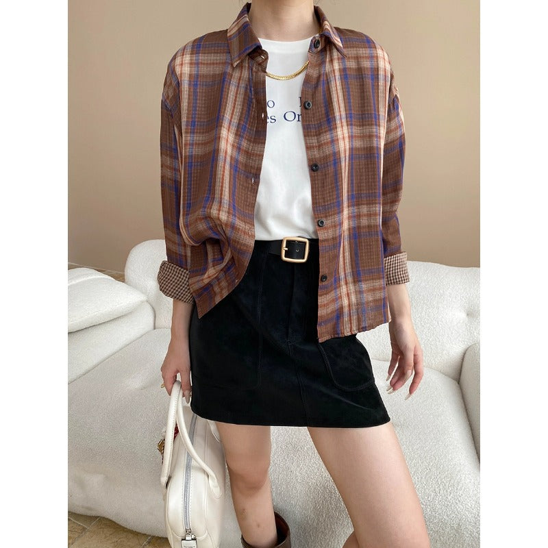 Damen Overshirt Kariert Modischer Schnitt Lässig