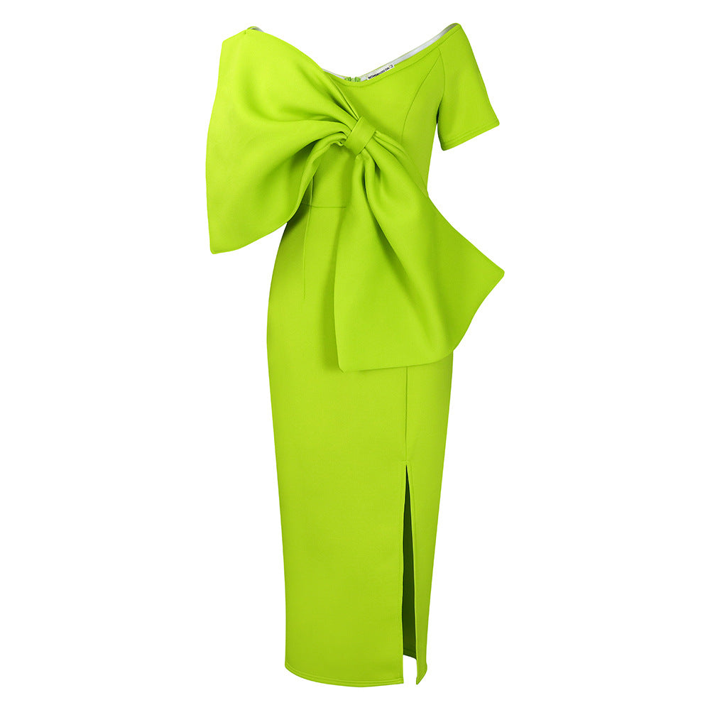 Damen Kleid Figurbetont Voluminöser Schleifendetail