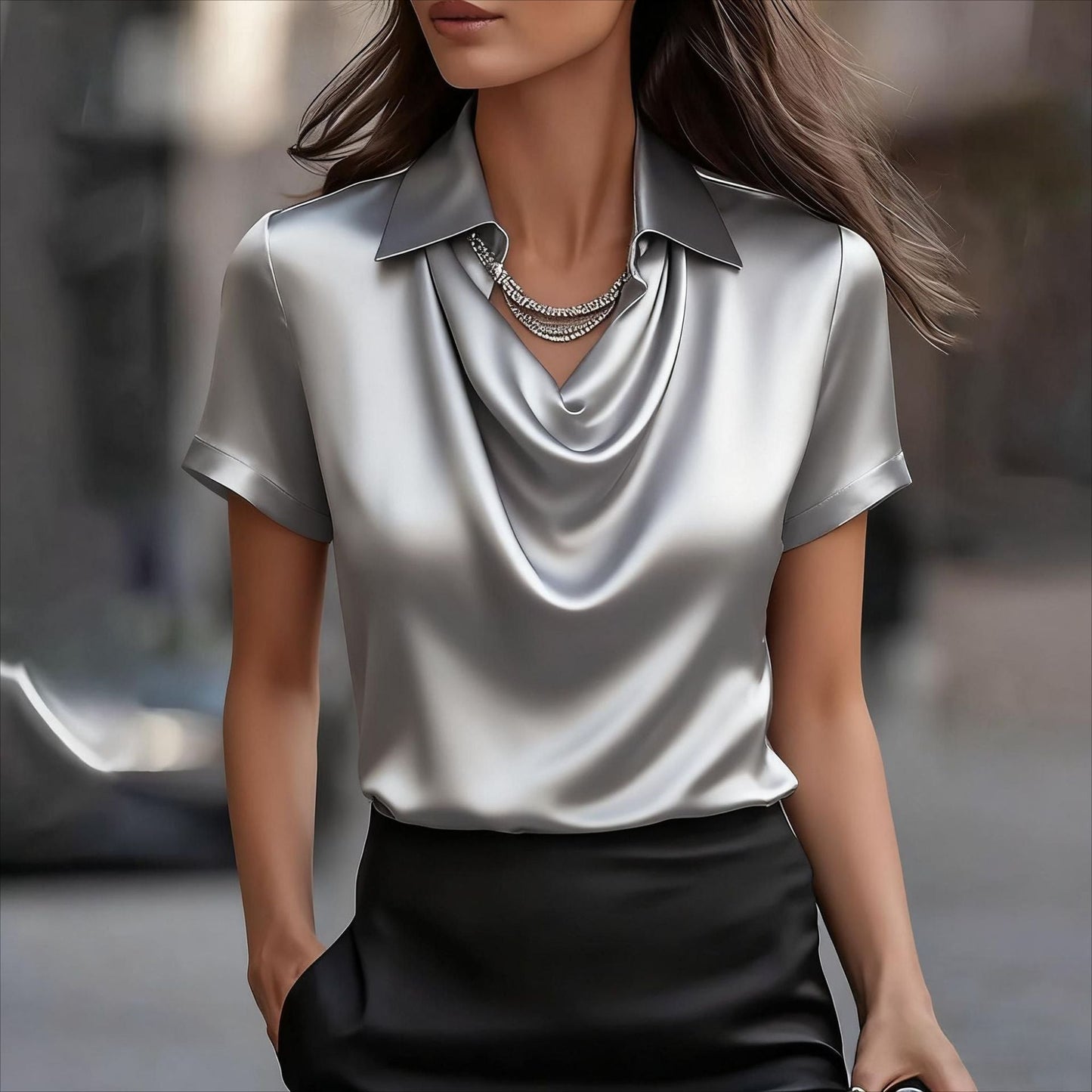 Damen Satinbluse Weich Norvielle Eleganter Kragen