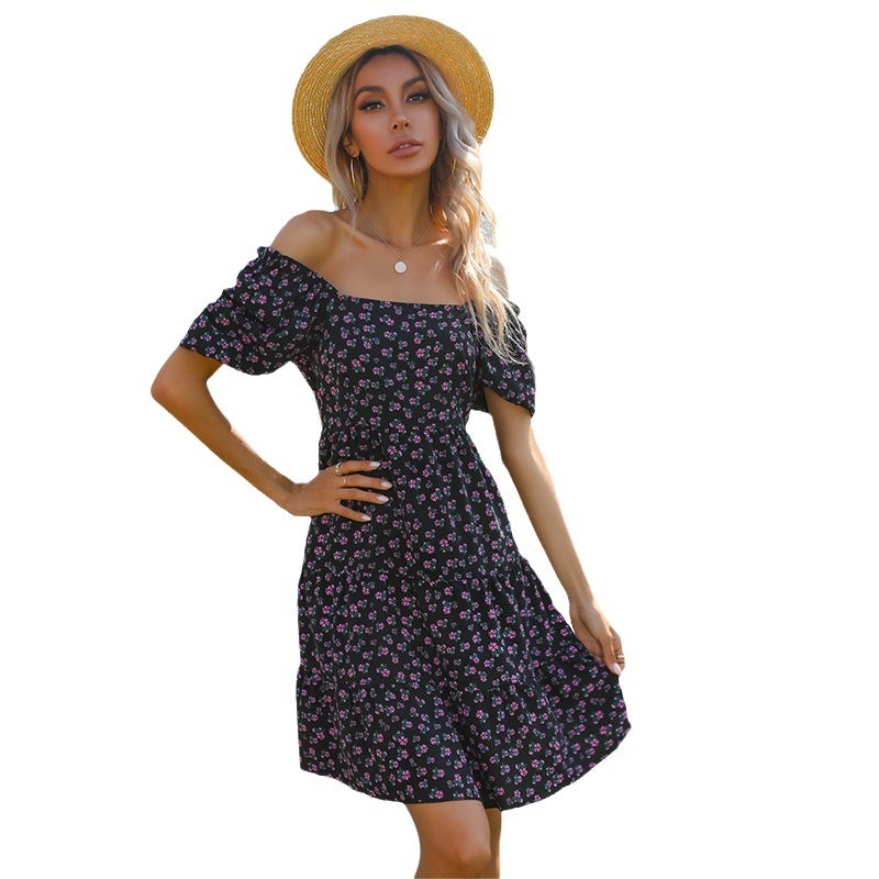 Damen Blümchenkleid mit Puffärmeln und Volumenrock