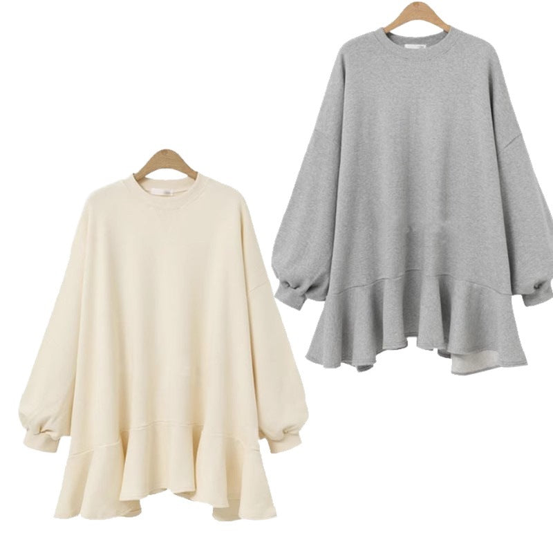 Damen Oversized Sweatshirtkleid Voluminöser Rüschensaum Norvielle