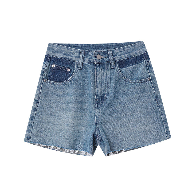 Damen Vintage-Jeansshorts Hochbund Fransensaum