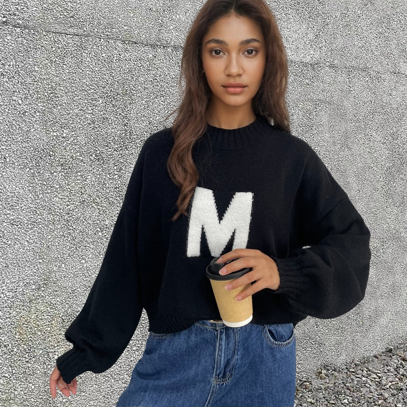 Damen Oversized Strickpullover mit Frontmotiv Norvielle