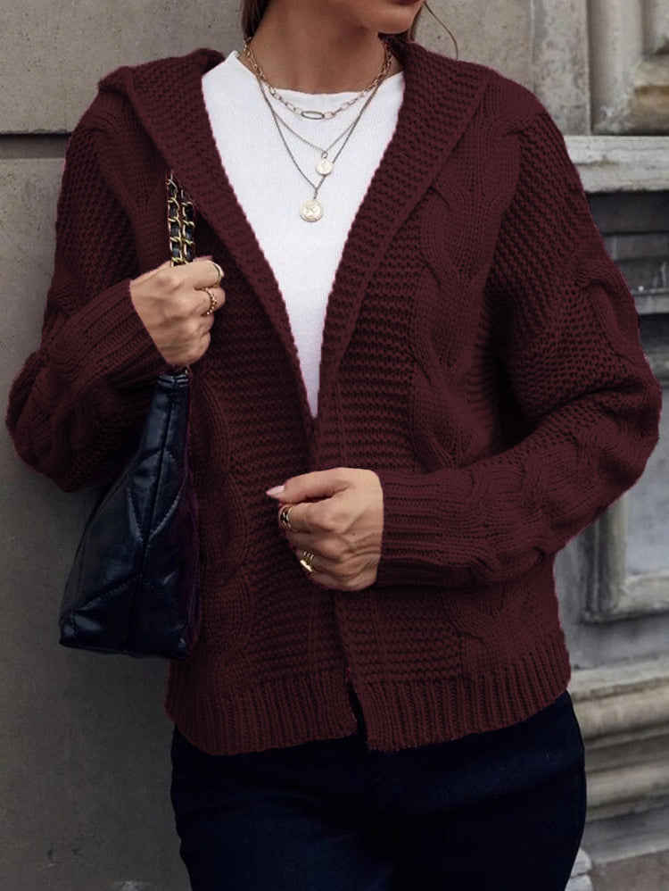 Damen Grobstrick-Cardigan mit Kapuze und Zopfmuster