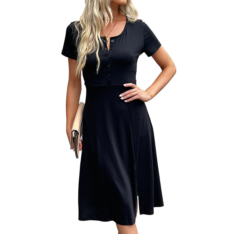 Damen Midi-Kleid mit Knöpfen und seitlichem Schlitz