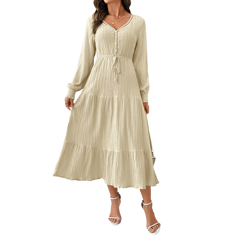 Damen Midi-Kleid Elastischer Taillenzug Schleppe Norvielle