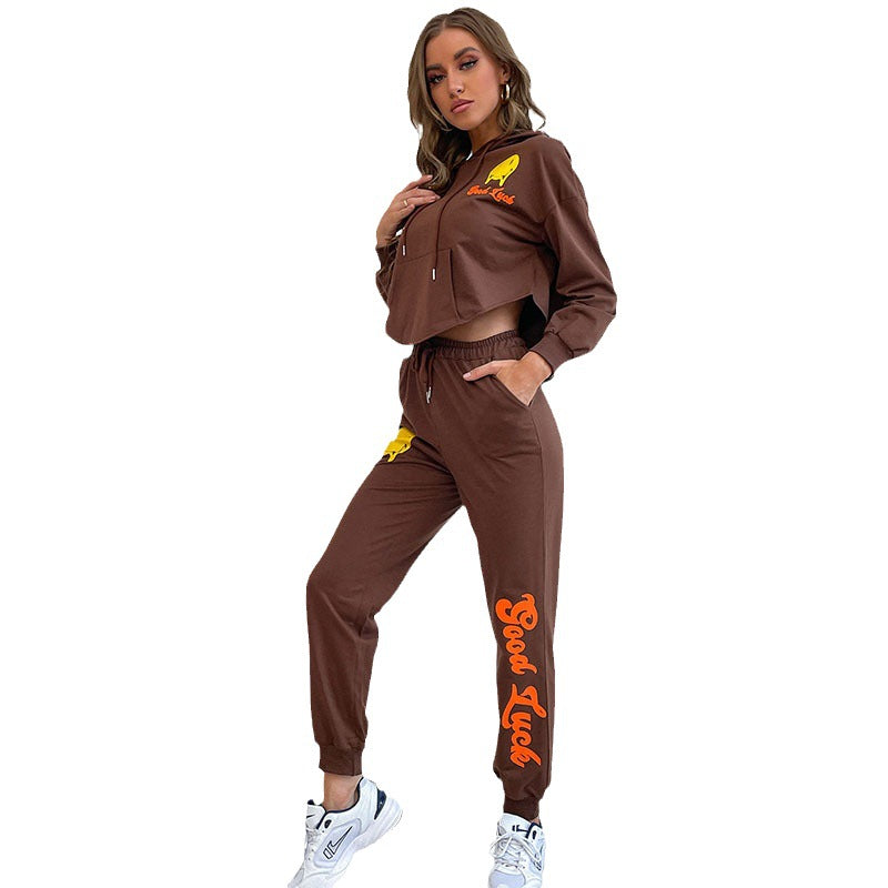 Damen Jogginganzug Kapuze Bunt Graphic-Print