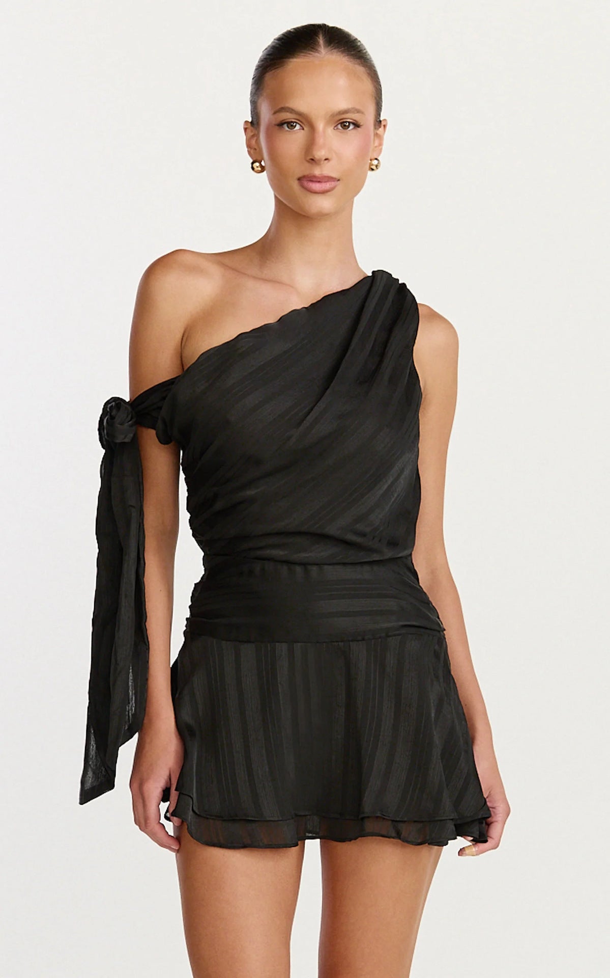 Damen Asymmetrisches Mini-Kleid Elegante Drapierung Seitlicher