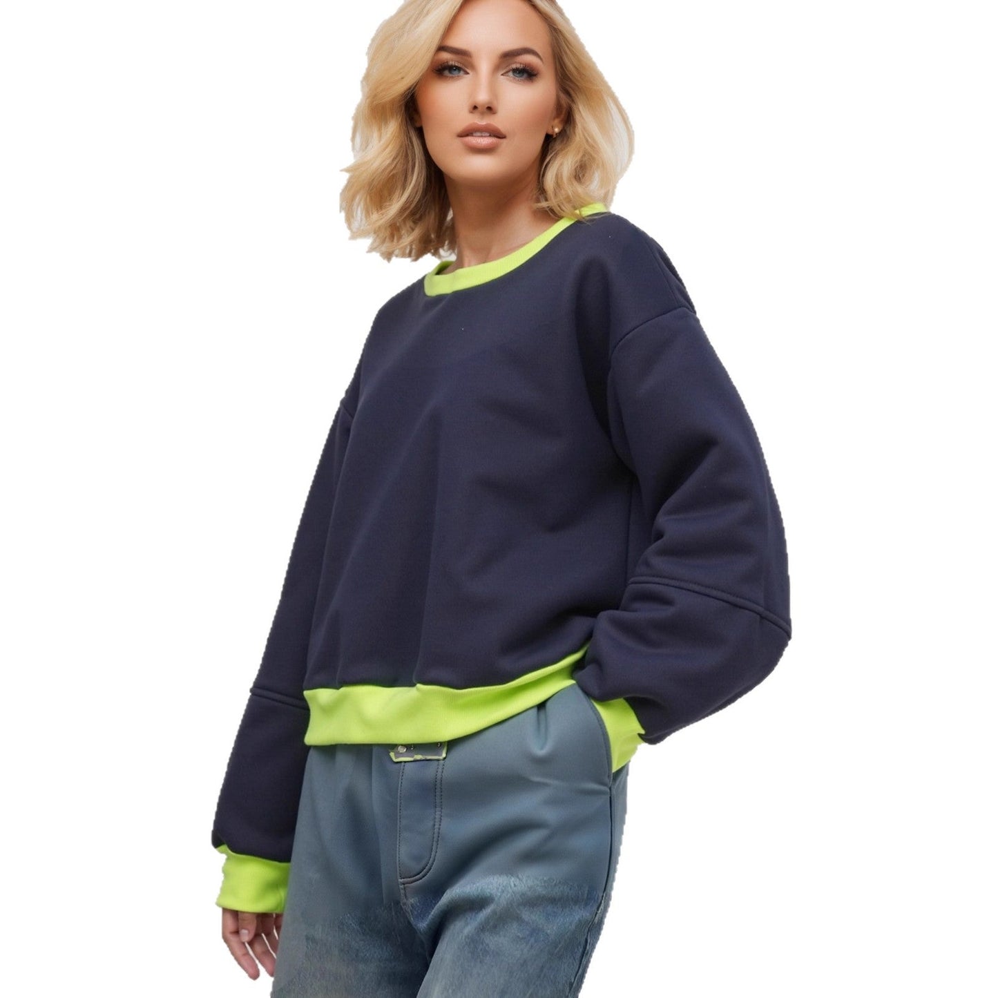 Damen Sweatshirt Kontrastbündchen Moderner Schnitt Norvielle