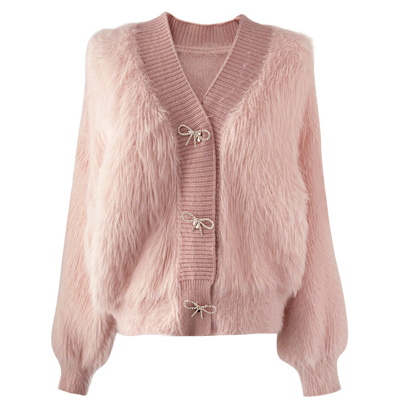 Damen Flauschcardigan Elegante Knopfverzierung Norvielle
