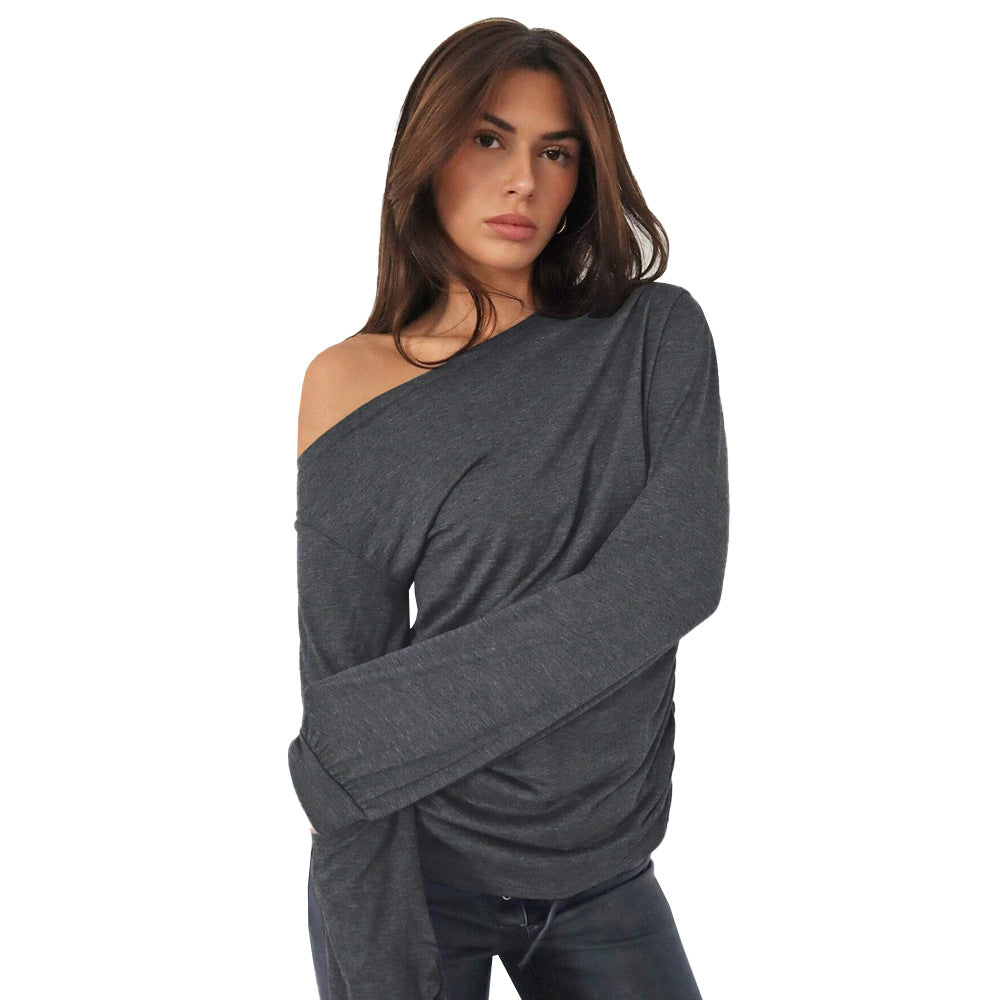 Damen Off-Shoulder Langarmshirt Rüschendetails Elegantes Design