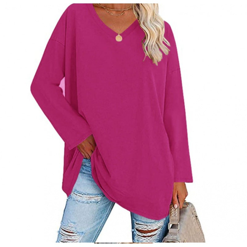 Damen Sweatshirt V-Ausschnitt Langärmlig Asymmetrisch Grau