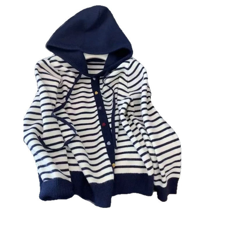 Damen Strickjacke Kapuze Gestreift Norvielle