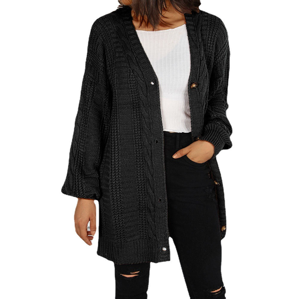 Damen Cardigan Grobstrick Elegante Knöpfe Weite Ärmel Norvielle