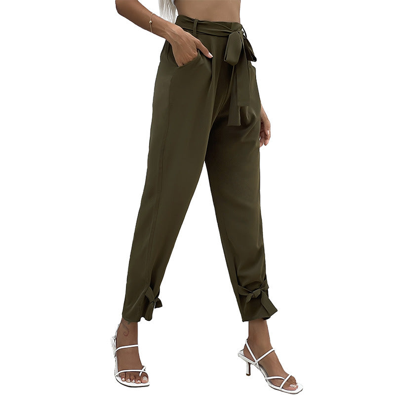Damen Chinohose Lässig Mit Bindegürtel